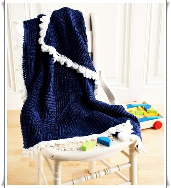 Crochet Mitered Square Baby Blanket for Boys